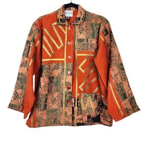 Vintage Silver Stream Jacket Metallic Brocade Corduroy Shacket Button Up OS